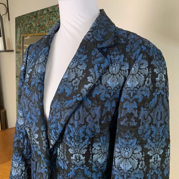 Vintage Nine West Size 8 Blue Jacquard Print Blazer Jacket One Button Holiday - Picture 4 of 10